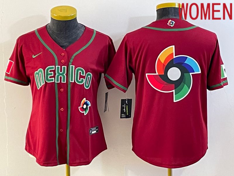 Women 2023 World Cub Mexico Blank Red Nike MLB Jersey7